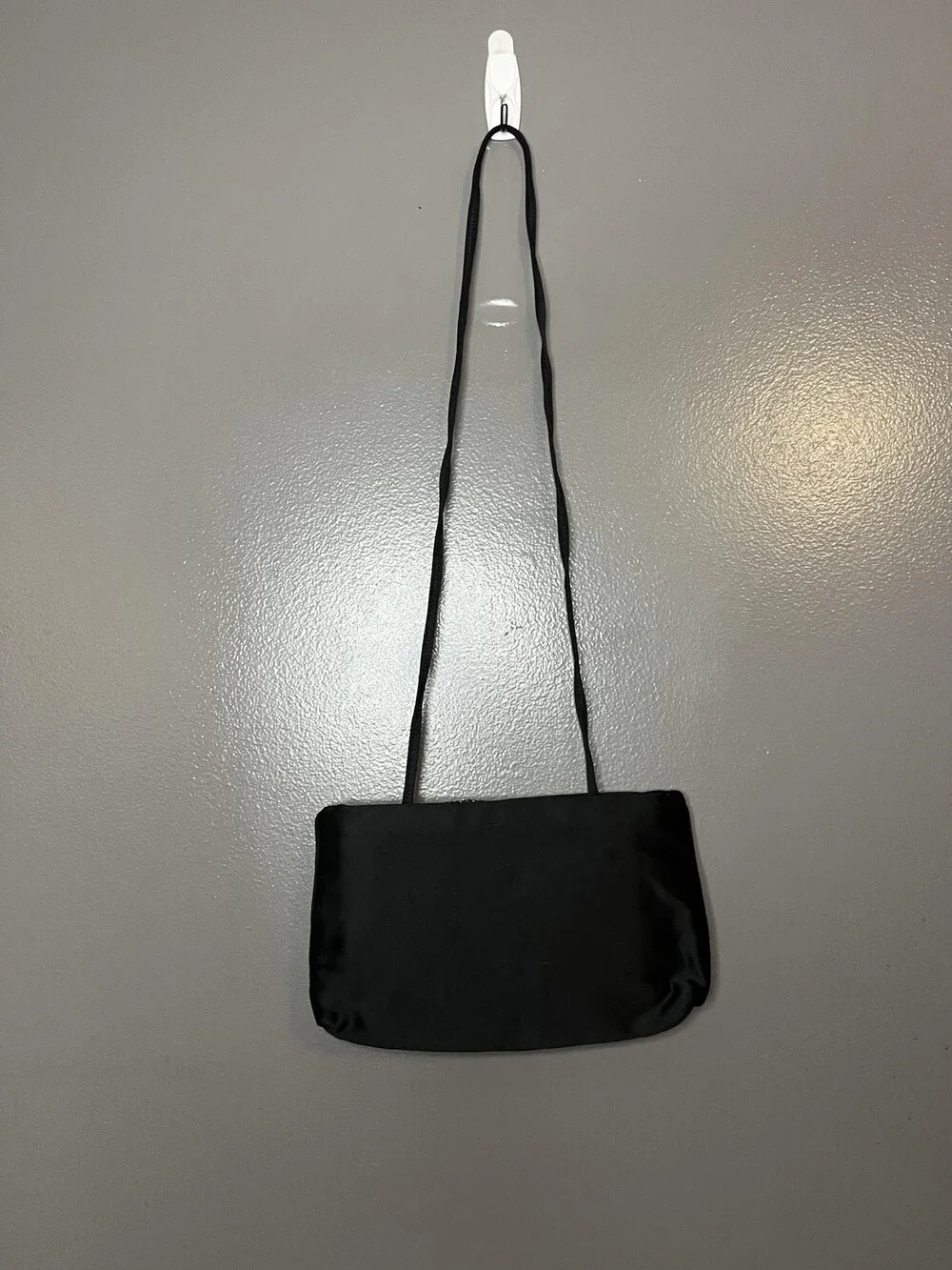 Vintage Morris Moskowitz Evening Bag Womens Black Satin Rhinestone Made USA 80s